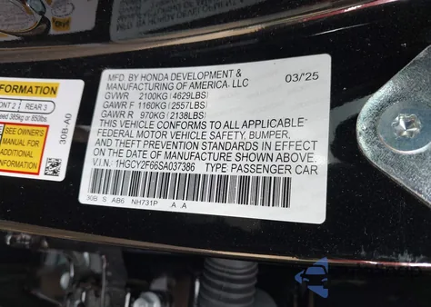 2025 Honda Accord Hybrid Ex-L z USA, uszkodzony, nr VIN 1HGCY2F66SA037386